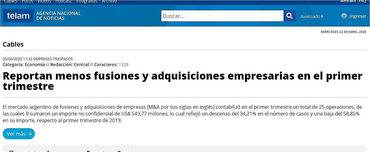 Reportan menos fusiones y adquisiciones empresarias en el primer trimestre